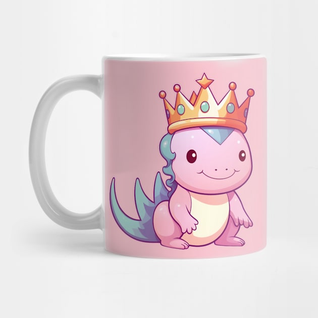 Regal Cartoon Axolotl Wearing a Gleaming Crown by AIHRGDesign